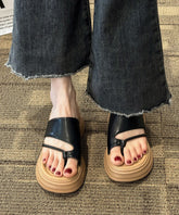 Schwarze Flip-Flops mit Plateau-Design, Kunstleder, bequeme Spleiß-Sandalen