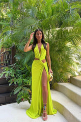 Sara V-neck High Slit Maxi Dress