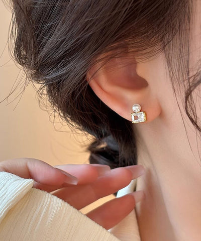 Pendientes de botón de perla dorada de plata esterlina de moda  Pendientes de botón de perla dorada de plata esterlina de moda