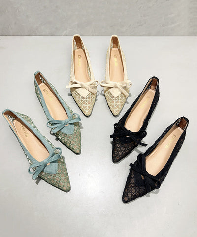 Green Flat Feet Shoes Breathable Mesh Comfy Splicing Bow Green Flat Feet Shoes Breathable Mesh Comfy Splicing Bow