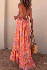 Meridress Neckholder-Maxikleid mit Rüschen und Print