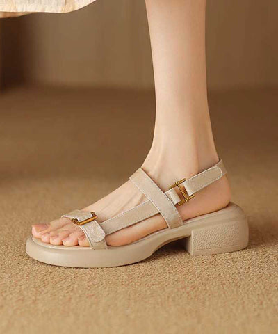 Apricot Chunky Cowhide Leather Casual Splicing Sandals Apricot Chunky Cowhide Leather Casual Splicing Sandals