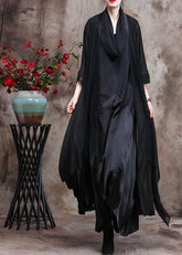 Französische asymmetrische, fließende schwarze Chiffon-Strickjacke, übergroße Mäntel