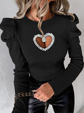 Langarm T-Shirt mit Rundhalsausschnitt, Röhrenjeans, Plissee, Strass