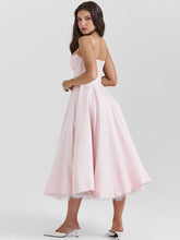 Vestido rosa con corsé, tirantes finos, espalda descubierta, para fiesta de cumpleaños y brunch.