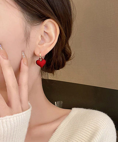 Original Design Red Sterling Silver Alloy Dull Polish Love Hoop Earrings Original Design Red Sterling Silver Alloy Dull Polish Love Hoop Earrings