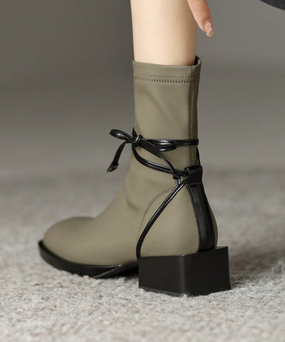 Boutique Apricot Zippered Lace Up Splicing Chunky Boots Boutique Apricot Zippered Lace Up Splicing Chunky Boots