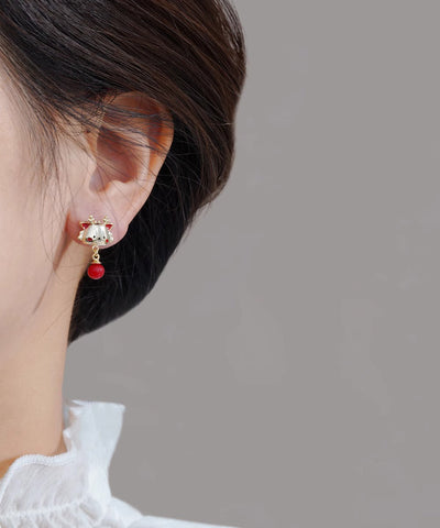 New Red Alloy The Year Of the Loong Pearl Drop Earrings New Red Alloy The Year Of the Loong Pearl Drop Earrings