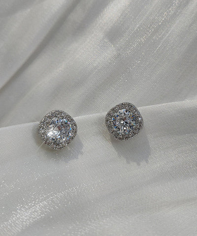 Fine White Sterling Silver Zircon Square Stud Earrings Fine White Sterling Silver Zircon Square Stud Earrings