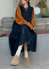 Neu Navy Taste Tops Und Weste Kleid Denim Zwei Stücke Set Frühling