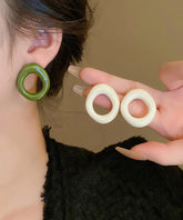 Casual White Alloy Resin Hollow Out Hoop Earrings