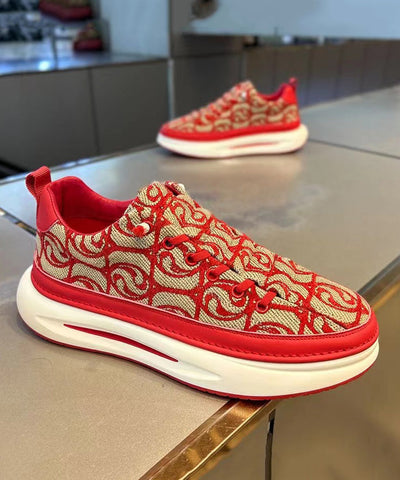 Casual Splicing Platform Flat Shoes Red Canvas Women Casual Splicing Platform Flat Shoes Red Canvas Women
