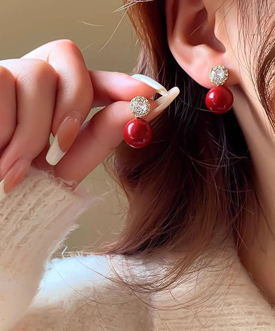 Original Red Copper Alloy Zircon Pearl Stud Earrings Original Red Copper Alloy Zircon Pearl Stud Earrings