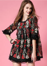 Schwarze Organza Minikleider bestickt Rüschen Frühling