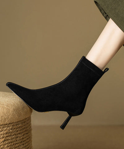 Splicing Stiletto Boots Khaki Suede Pointed Toe Splicing Stiletto Boots Khaki Suede Pointed Toe