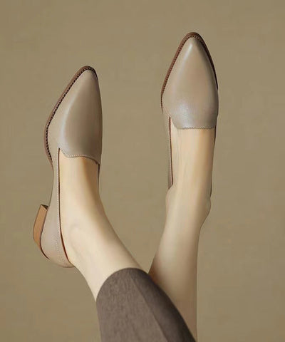 Elegant Splicing Chunky Shoes Khaki Sheepskin Pointed Toe Elegant Splicing Chunky Shoes Khaki Sheepskin Pointed Toe