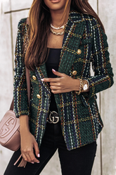 Elegant Plaid Striped Patchwork Buckle Turndown Collar Outerwear(4 Colors)
