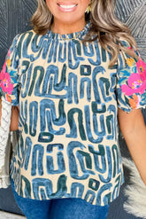 floral embroidered puff sleeve blouse sky blue stripe