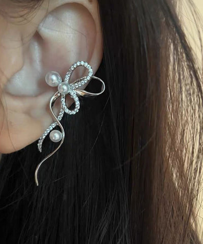 Modern White Alloy Zircon Pearl Bow Stud Earrings Modern White Alloy Zircon Pearl Bow Stud Earrings