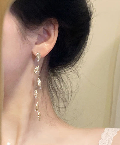 Skinny Gold Sterling Silver Overgild Leaf Tassel Drop Earrings Skinny Gold Sterling Silver Overgild Leaf Tassel Drop Earrings