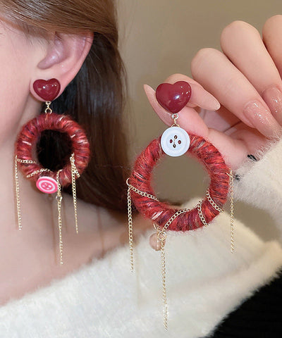 Oversize White Acrylic Alloy Resin Yarn Love Tassel Drop Earrings Oversize White Acrylic Alloy Resin Yarn Love Tassel Drop Earrings