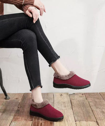 Comfortable Flat Feet Shoes Red Cotton Fabric Fuzzy Wool Lined Comfortable Flat Feet Shoes Red Cotton Fabric Fuzzy Wool Lined