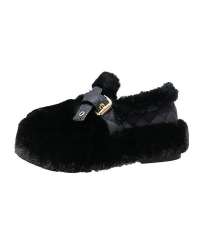 Black Fuzzy Wool Lined Platform Stylish Splicing Flat Shoes Black Fuzzy Wool Lined Platform Stylish Splicing Flat Shoes