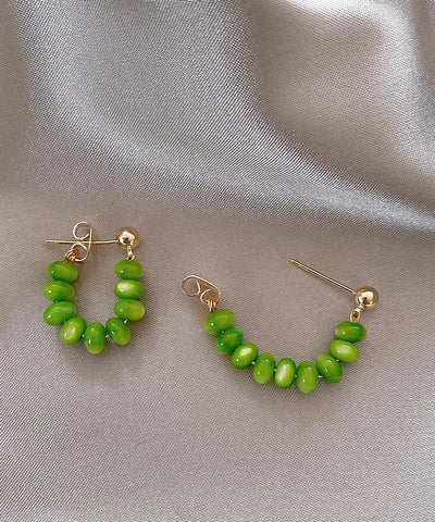Original Design Green Sterling Silver Alloy Jade Hoop Earrings Original Design Green Sterling Silver Alloy Jade Hoop Earrings