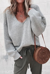 Lässiger, einfarbiger Patchwork-Pullover mit U-Ausschnitt (7 Farben)