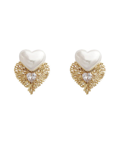 Modern White Sterling Silver Alloy Crystal Love Pearl Stud Earrings Modern White Sterling Silver Alloy Crystal Love Pearl Stud Earrings
