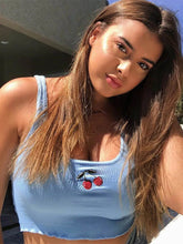 Cotton Ribbed Cherry Embroidery Tank Top Sweet Fashion Cropped Sleeveless Summer Top Vest 2024 New Crop Tops Clothing