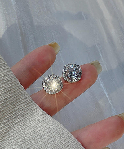 Fine White Sterling Silver Zircon Square Stud Earrings Fine White Sterling Silver Zircon Square Stud Earrings