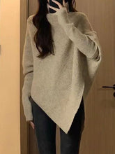 Suéteres de punto de manga larga, sueltos, asimétricos, de color liso, de terciopelo y cuello alto