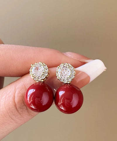 Original Red Copper Alloy Zircon Pearl Stud Earrings Original Red Copper Alloy Zircon Pearl Stud Earrings