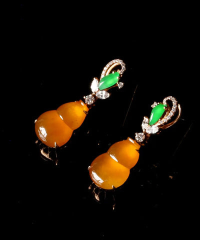 Regular Orange Sterling Silver Overgild Zircon Jade Gourd Drop Earrings Regular Orange Sterling Silver Overgild Zircon Jade Gourd Drop Earrings
