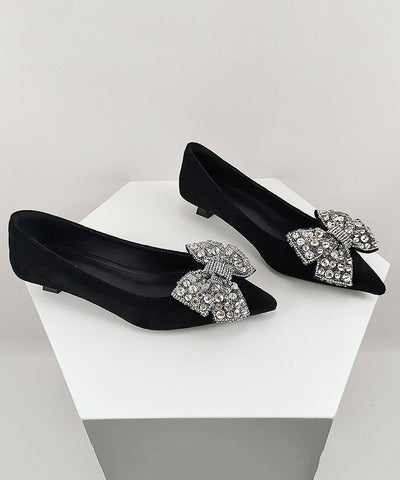 Stylish Black Suede Splicing Zircon Bow Kitten Shoes Stylish Black Suede Splicing Zircon Bow Kitten Shoes