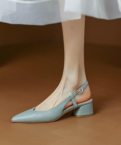 Blue Chunky Cowhide Leather Comfy Splicing Sandals Pointed Toe Blue Chunky Cowhide Leather Comfy Splicing Sandals Pointed Toe