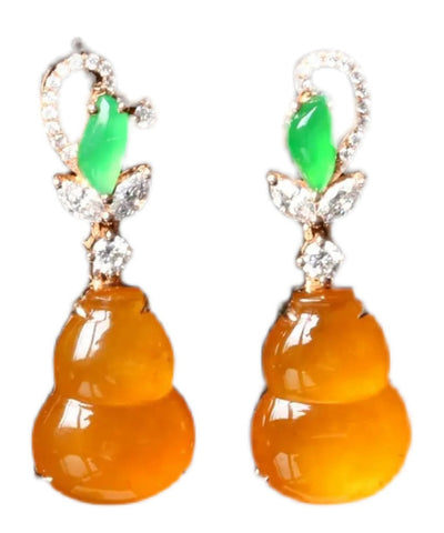 Regular Orange Sterling Silver Overgild Zircon Jade Gourd Drop Earrings Regular Orange Sterling Silver Overgild Zircon Jade Gourd Drop Earrings