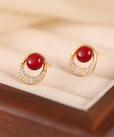 New Red Copper Overgild Zircon Pearl Stud Earrings New Red Copper Overgild Zircon Pearl Stud Earrings