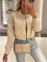 Chaqueta de punto con bolsillos para mujer, estilo urbano, con retazos, de manga larga y cintura alta