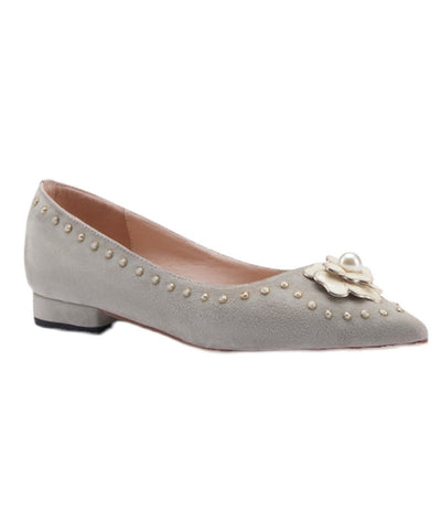 French Suede Floral Nail Bead Splicing Flat Shoes Pointed Toe French Suede Floral Nail Bead Splicing Flat Shoes Pointed Toe