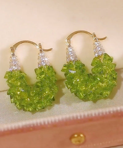 Original Design Green Copper Alloy Zircon Crystal Hoop Earrings Original Design Green Copper Alloy Zircon Crystal Hoop Earrings