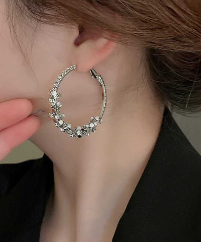Oversize Silk Sterling Silver Alloy Zircon Sequins Hoop Earrings Oversize Silk Sterling Silver Alloy Zircon Sequins Hoop Earrings