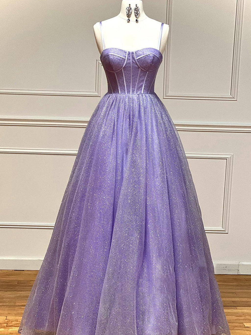 Glitzerndes Tüll-Abendkleid in A-Linie mit Taschen