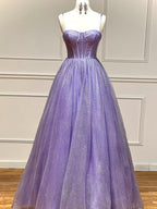 Glitzerndes Tüll-Abendkleid in A-Linie mit Taschen