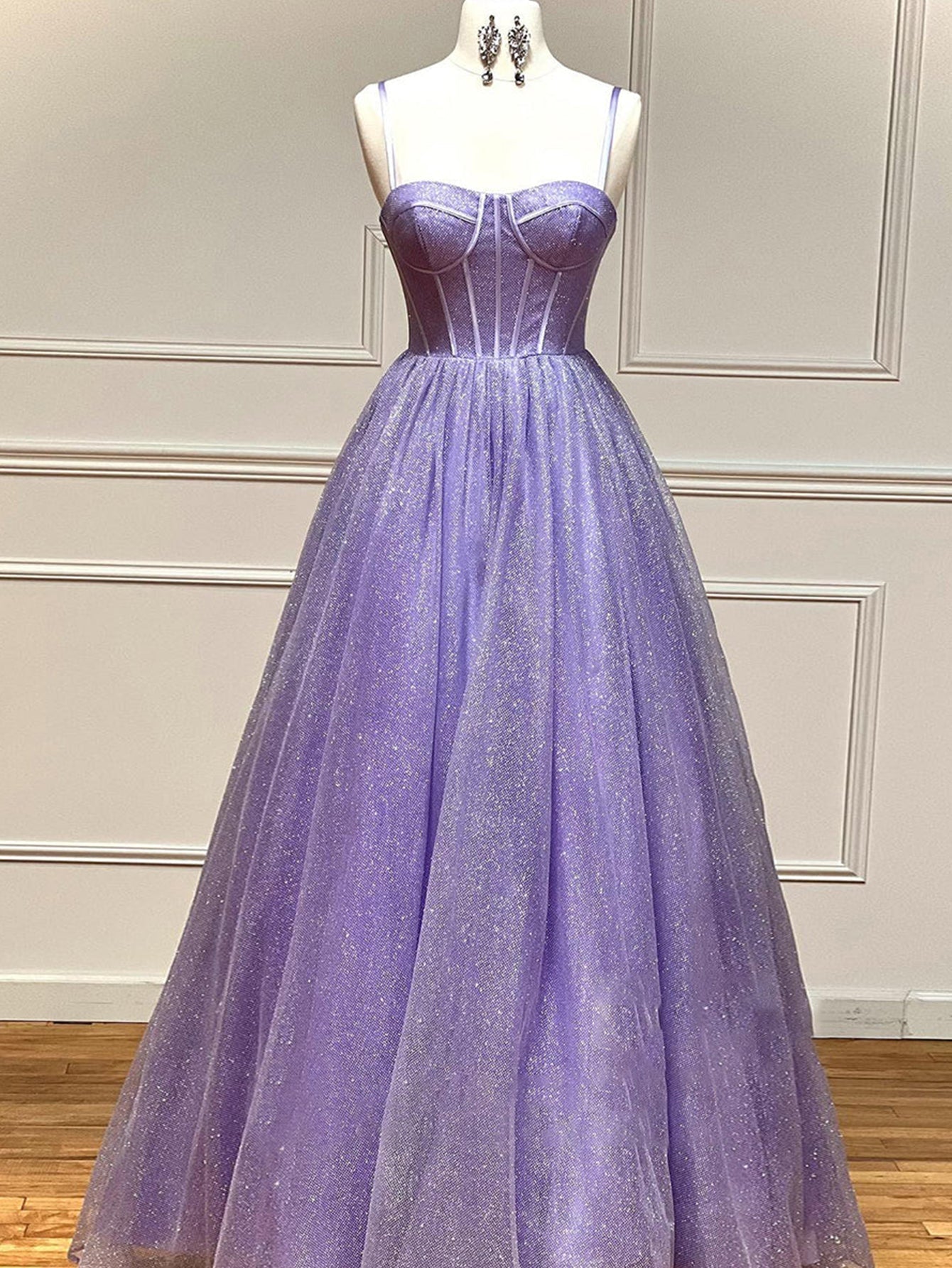 Glitzerndes Tüll-Abendkleid in A-Linie mit Taschen