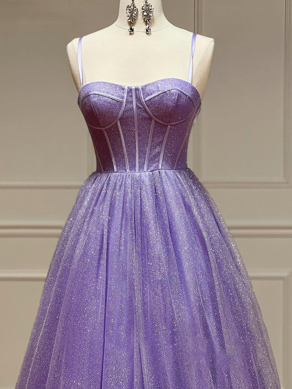 Glitzerndes Tüll-Abendkleid in A-Linie mit Taschen