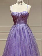 Glitzerndes Tüll-Abendkleid in A-Linie mit Taschen