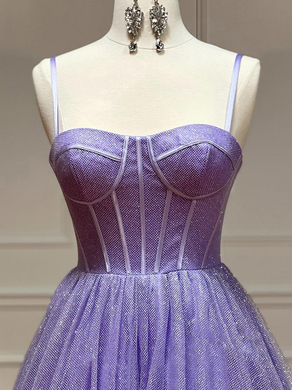 Glitzerndes Tüll-Abendkleid in A-Linie mit Taschen