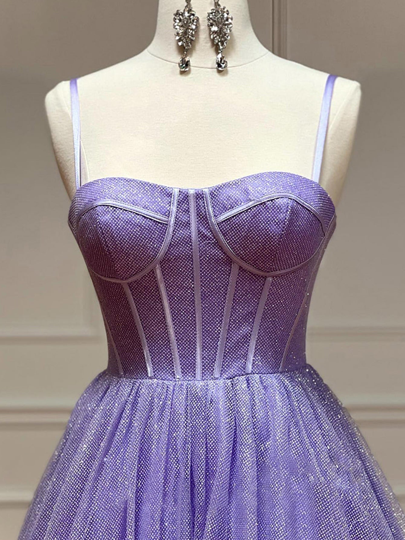 Glitzerndes Tüll-Abendkleid in A-Linie mit Taschen